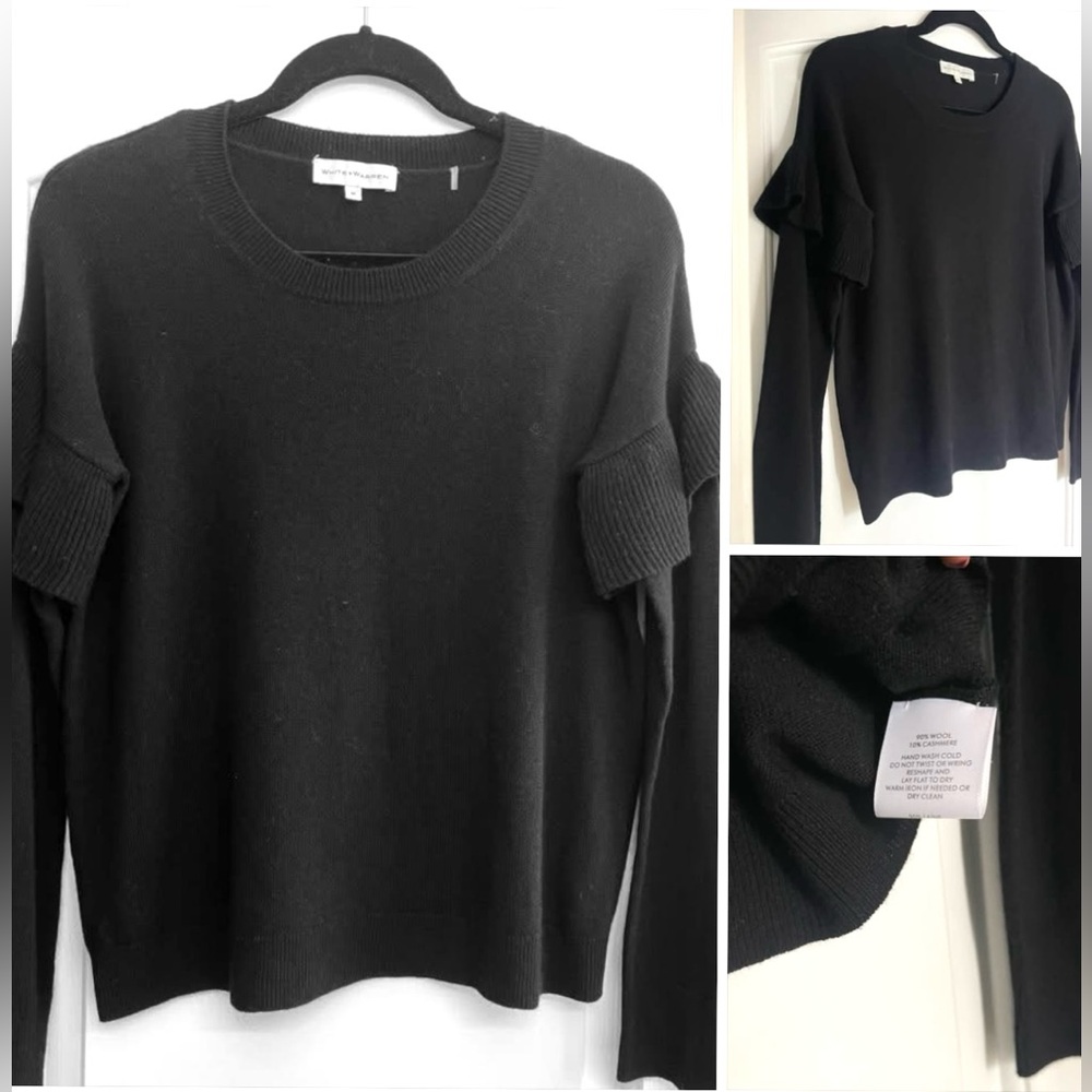 EUC !White+Warren cashmere blend cute ruffle shoulder sweater